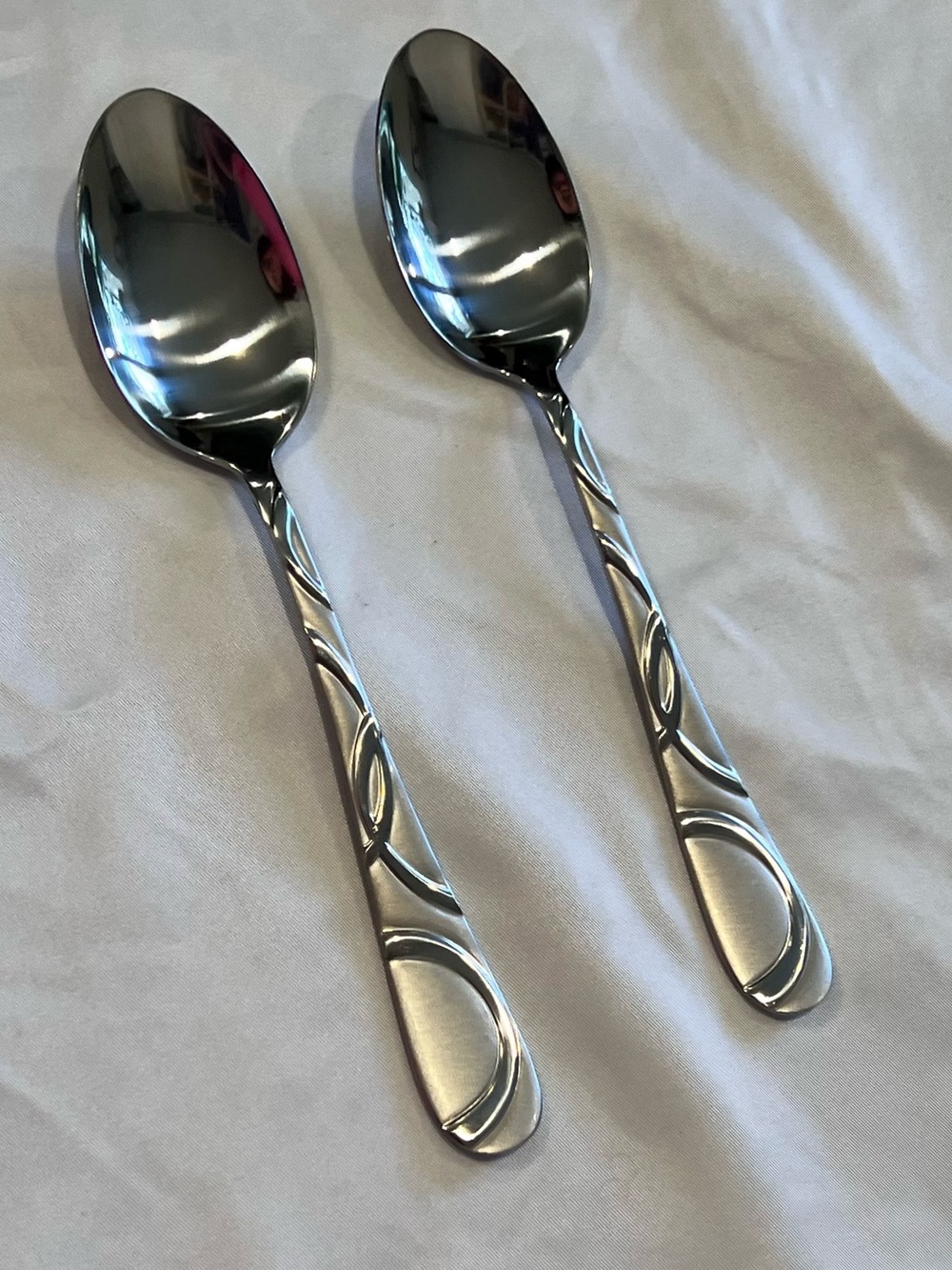 2 International Silver Garland Frost Stainless Steel Place Soup Spoons